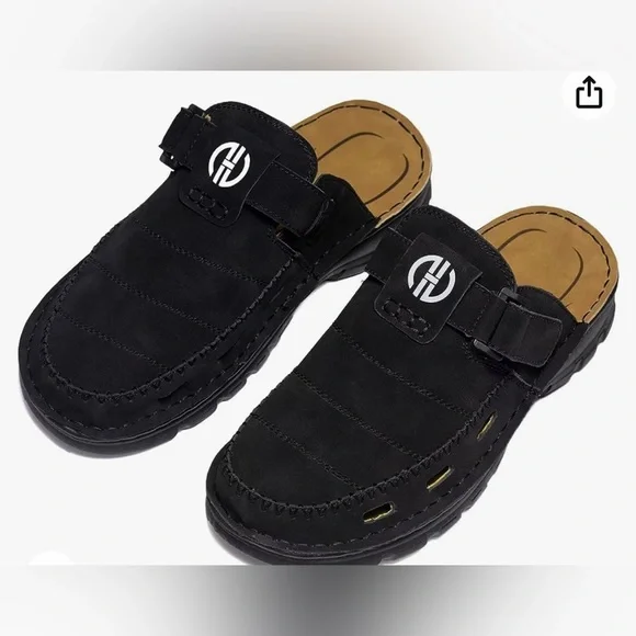 JEBUKTXE Men’s Leather Slip On Clogs Sandals Size 10.5 - Picture 1 of 11